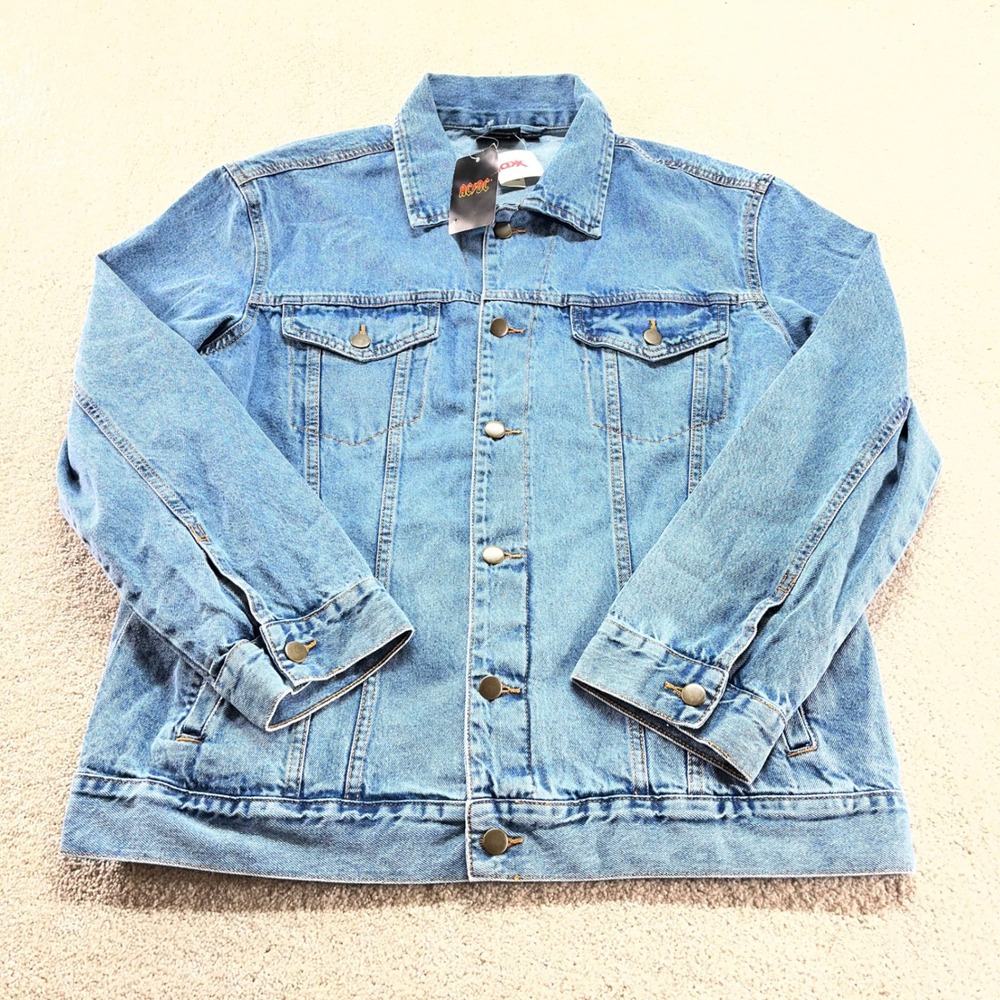 AC/DC Denim Trucker Band Jacket Mens XL Blue Medium Wash 100% Cotton NWT Rock